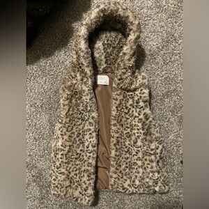 Zara Leopard Print Faux Fur Vest with Hood